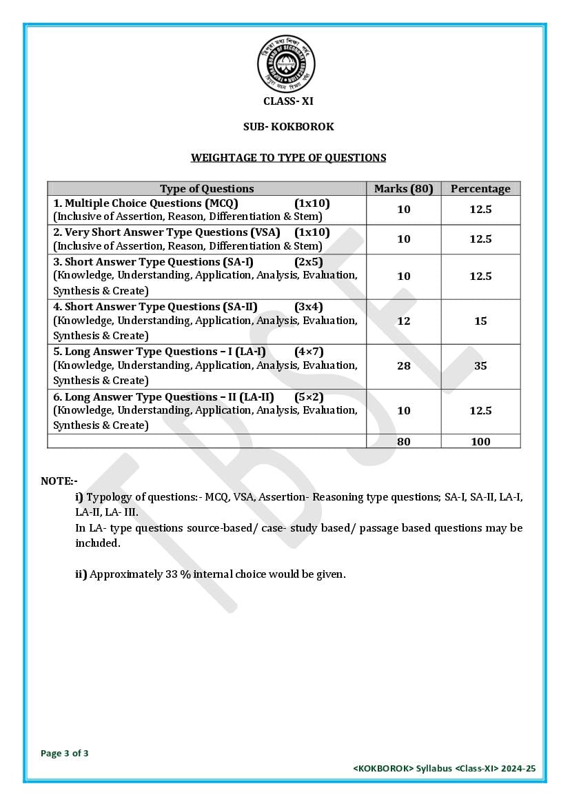 TBSE Class 11 Kokborok Syllabus 2025 (PDF) – Tripura Board Syllabus for 11th Kokborok