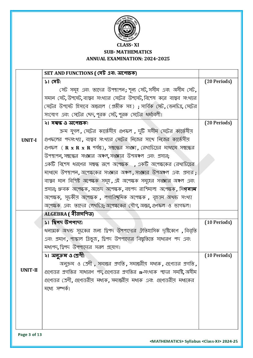 TBSE Class 11 Mathematics Syllabus 2025 (PDF) – Tripura Board Syllabus for 11th Mathematics