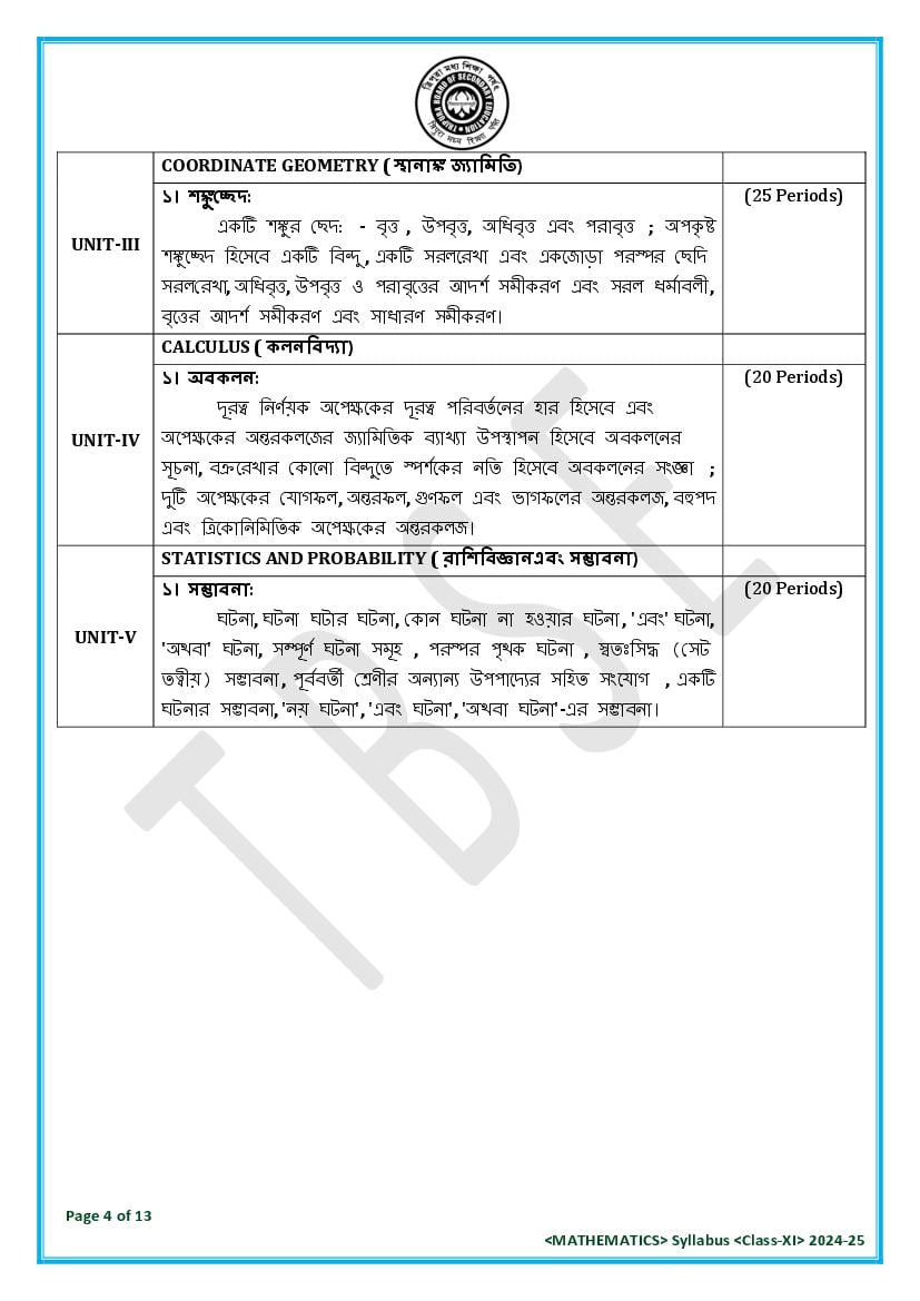 TBSE Class 11 Mathematics Syllabus 2025 (PDF) – Tripura Board Syllabus for 11th Mathematics