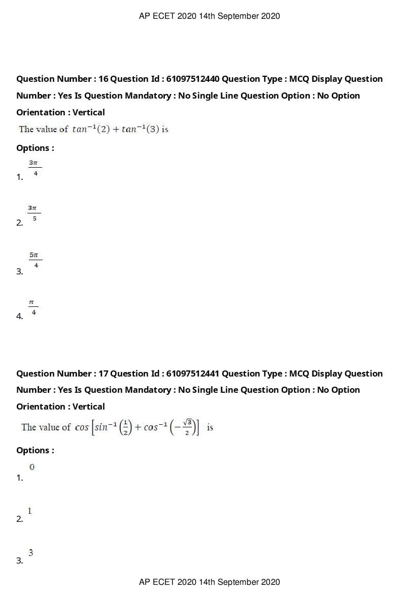 AP ECET 2020 Question Paper PDF with Answer Key (13 Papers)