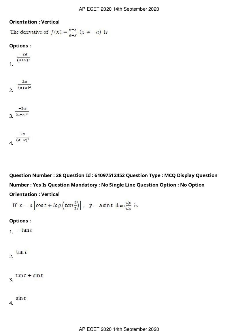 AP ECET 2020 Question Paper PDF with Answer Key (13 Papers)