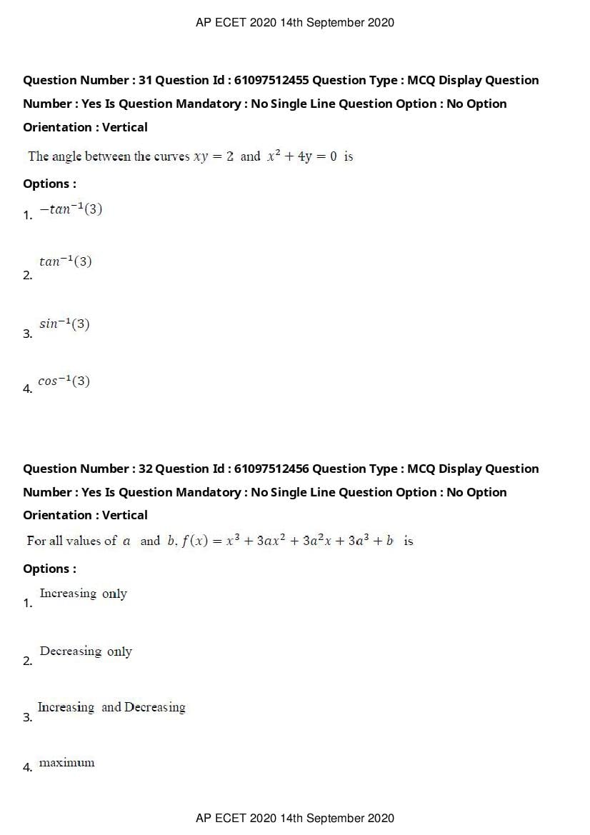 AP ECET 2020 Question Paper PDF with Answer Key (13 Papers)