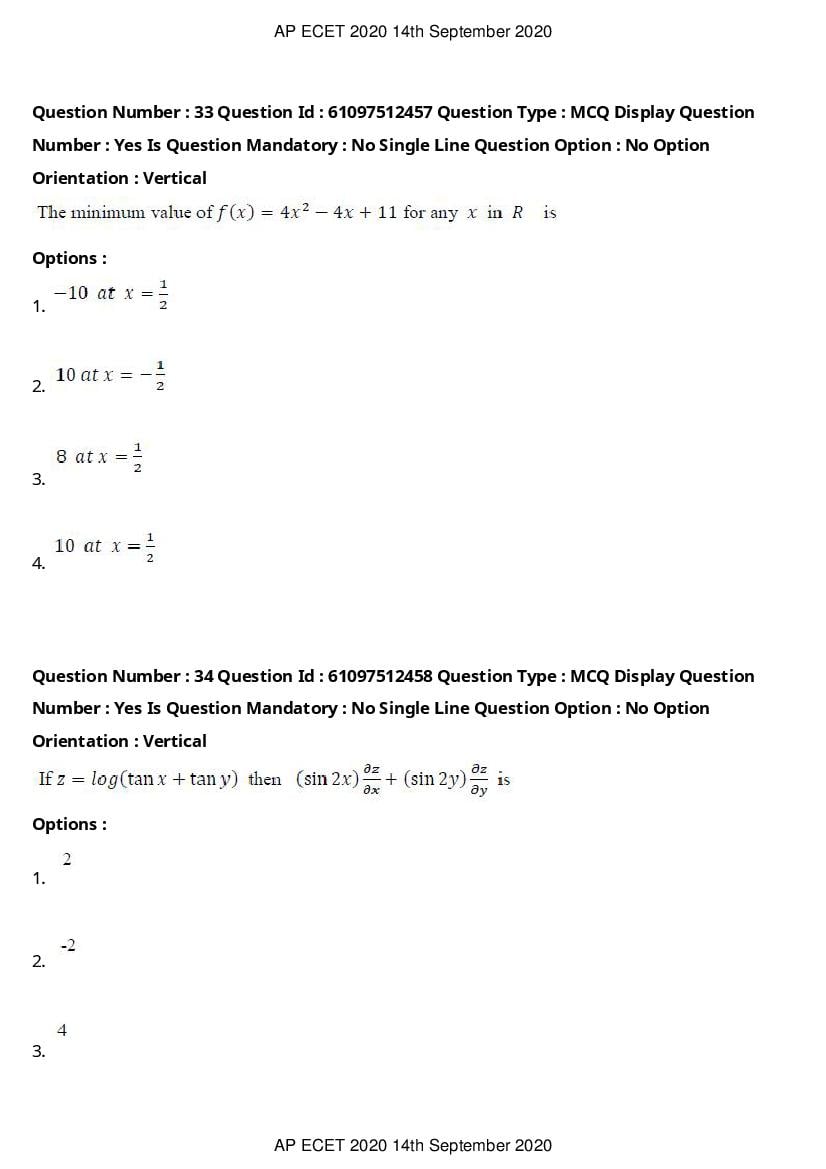 AP ECET 2020 Question Paper PDF with Answer Key (13 Papers)