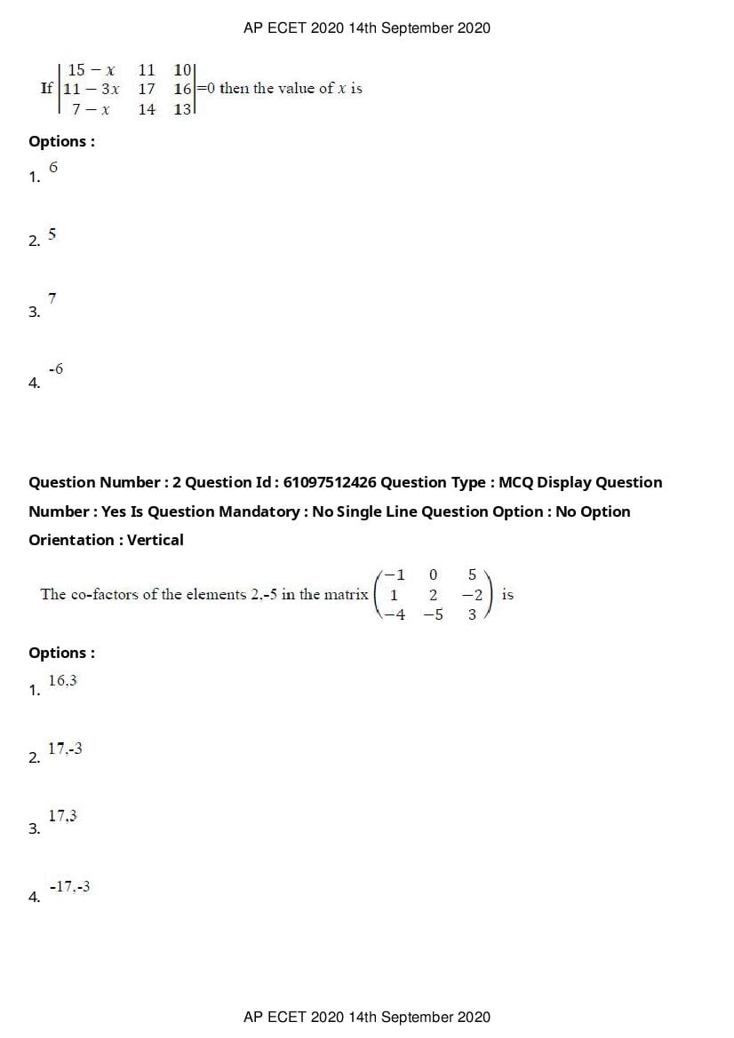 AP ECET 2020 Question Paper PDF with Answer Key (13 Papers)