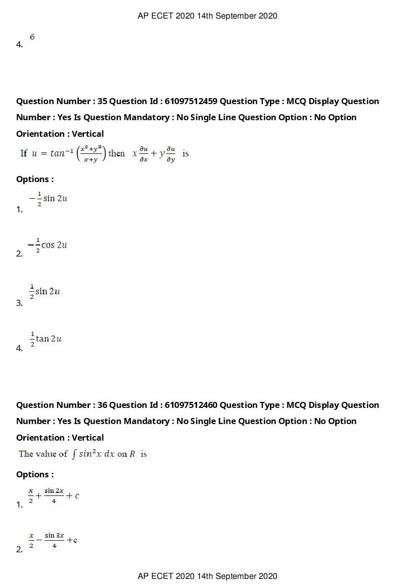 AP ECET 2020 Question Paper PDF with Answer Key (13 Papers)