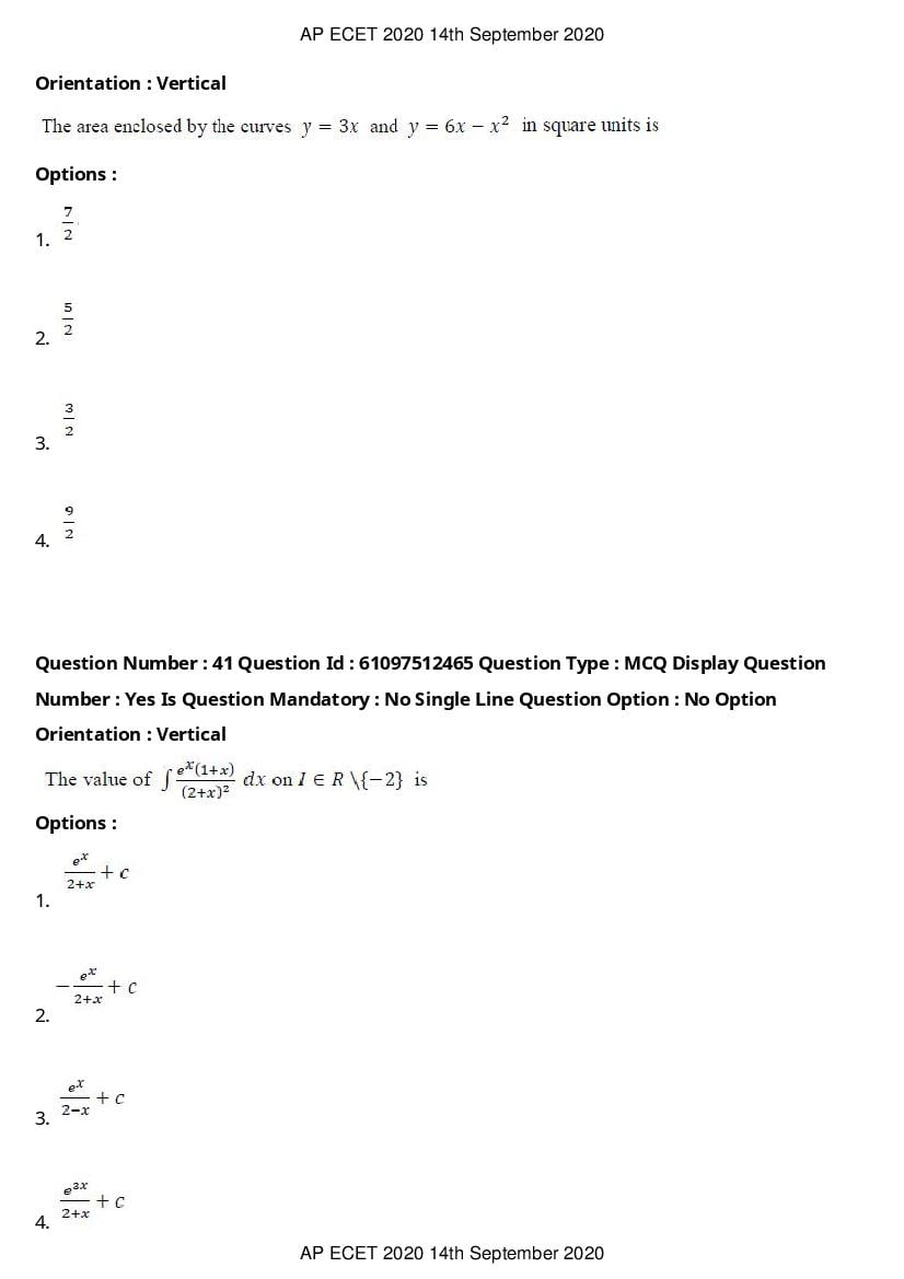 AP ECET 2020 Question Paper PDF with Answer Key (13 Papers)