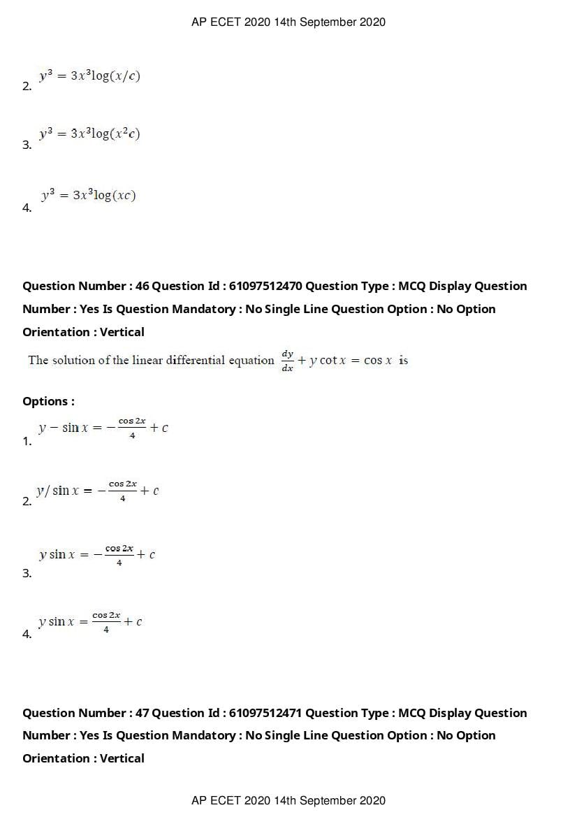 AP ECET 2020 Question Paper PDF with Answer Key (13 Papers)