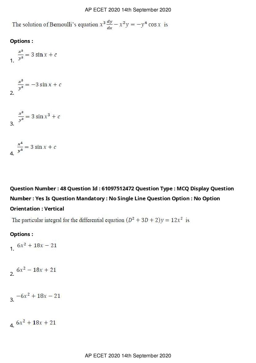 AP ECET 2020 Question Paper PDF with Answer Key (13 Papers)