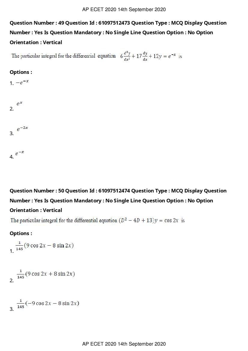 AP ECET 2020 Question Paper PDF with Answer Key (13 Papers)