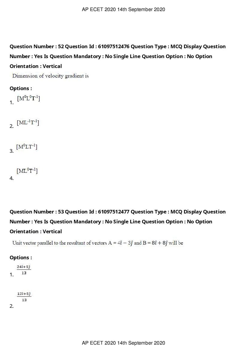 AP ECET 2020 Question Paper PDF with Answer Key (13 Papers)