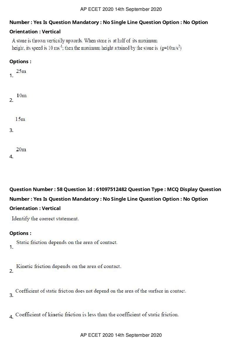 AP ECET 2020 Question Paper PDF with Answer Key (13 Papers)
