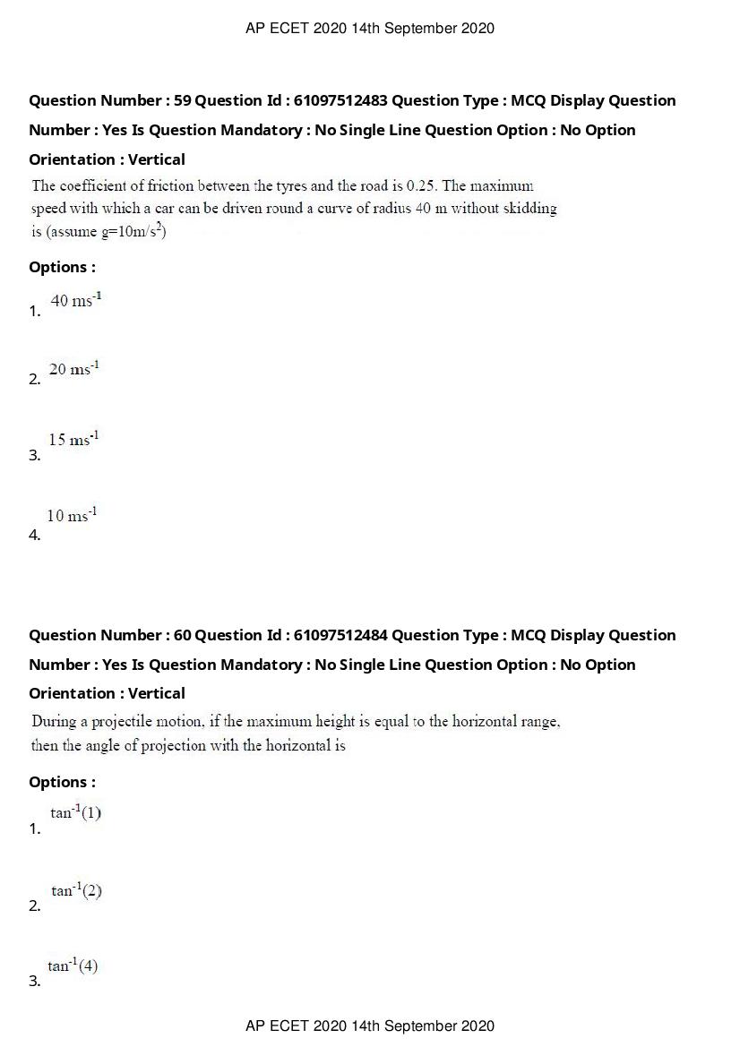 AP ECET 2020 Question Paper PDF with Answer Key (13 Papers)