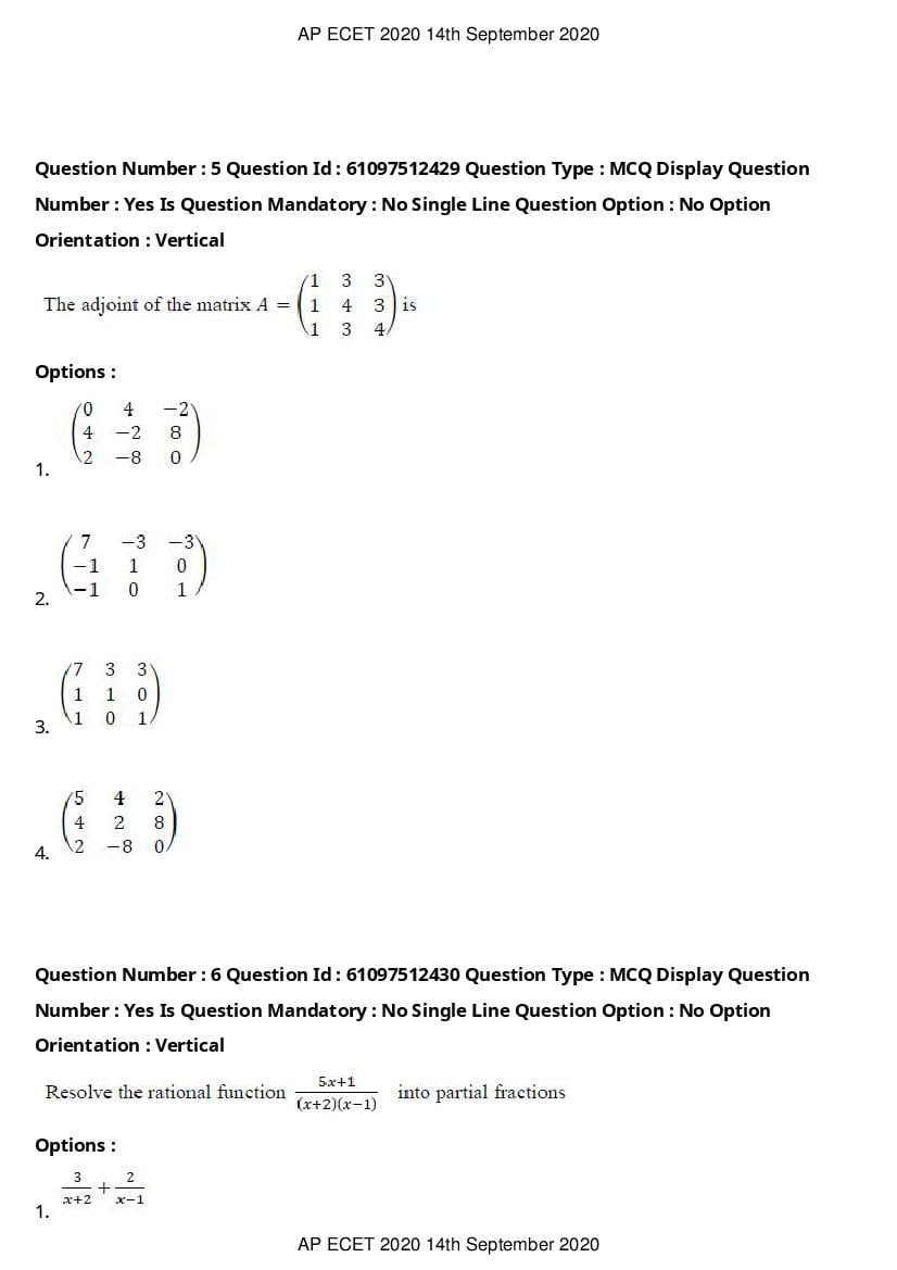 AP ECET 2020 Question Paper PDF with Answer Key (13 Papers)