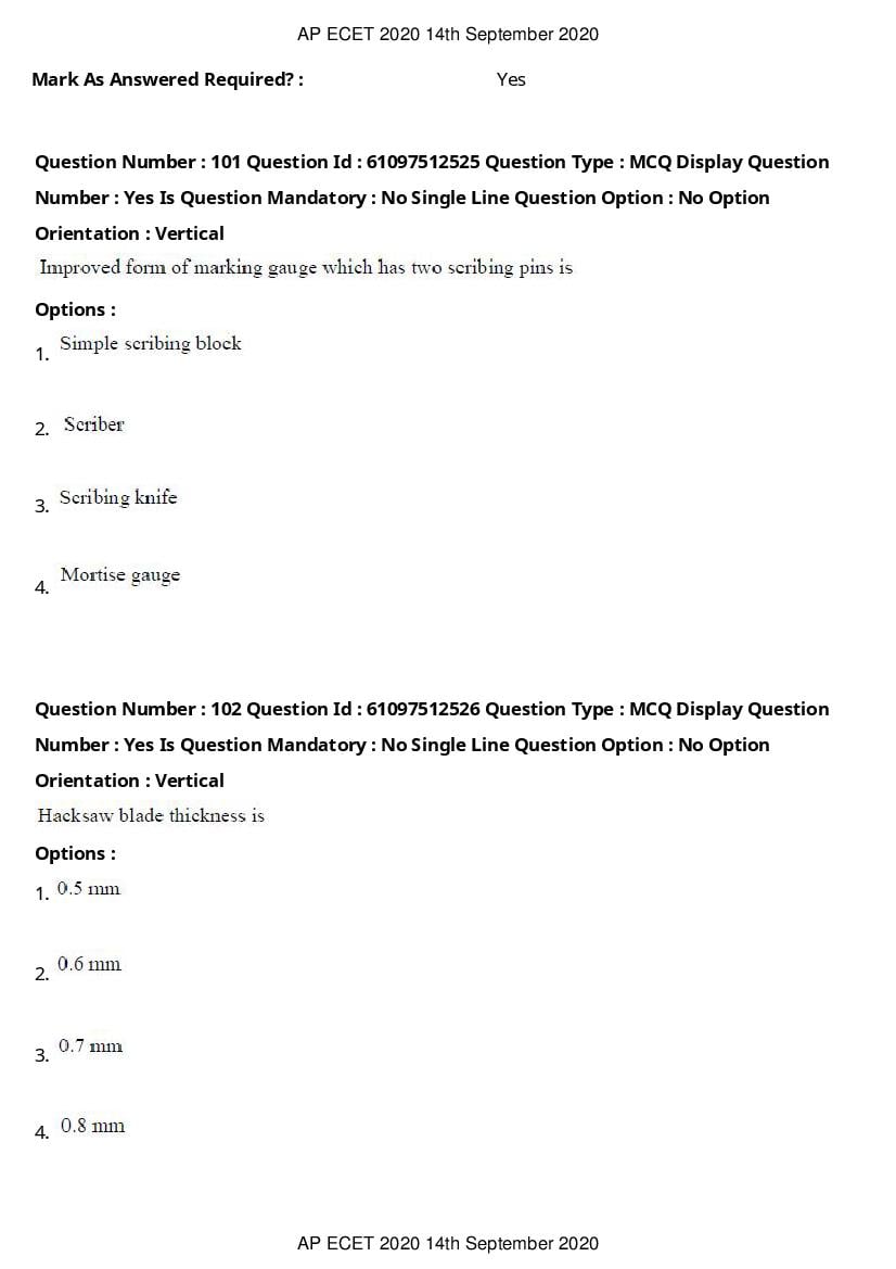 AP ECET 2020 Question Paper PDF with Answer Key (13 Papers)