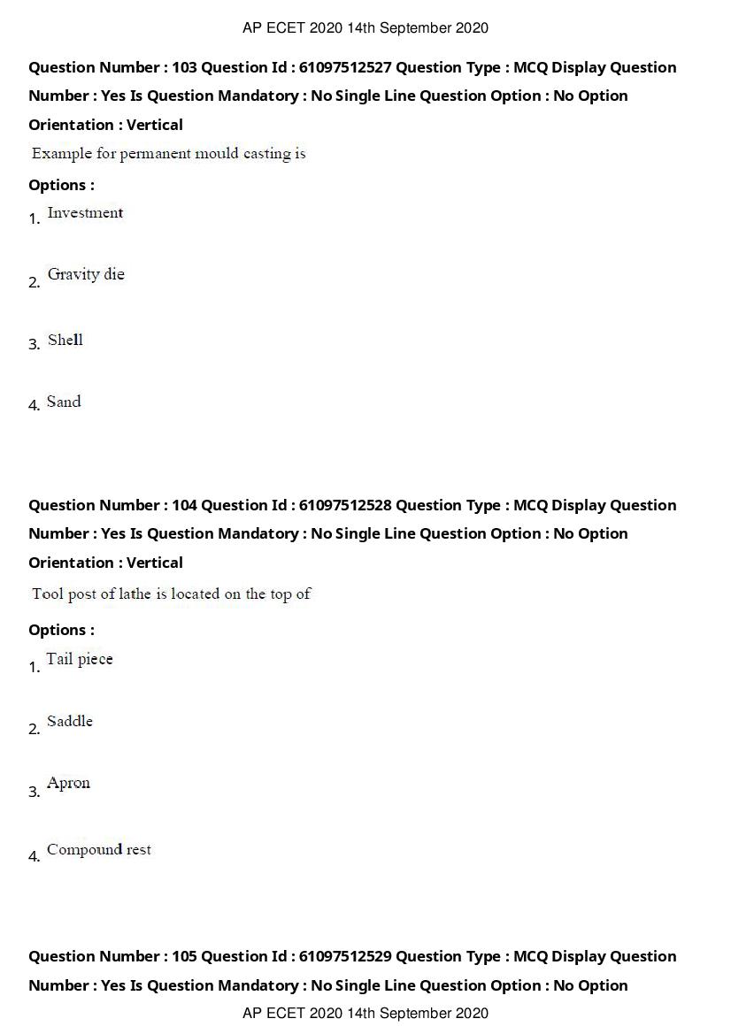 AP ECET 2020 Question Paper PDF with Answer Key (13 Papers)