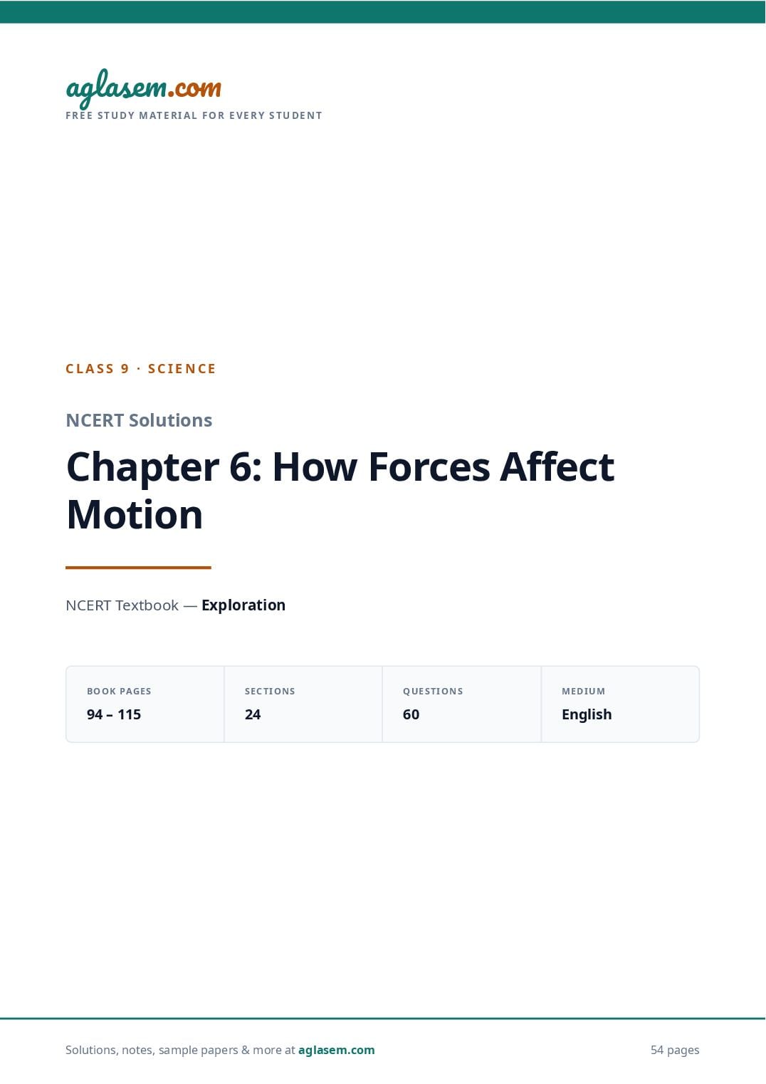 NCERT Solutions Class 9 Science Chapter 6 How Forces Affect Motion - Page 1 of 55