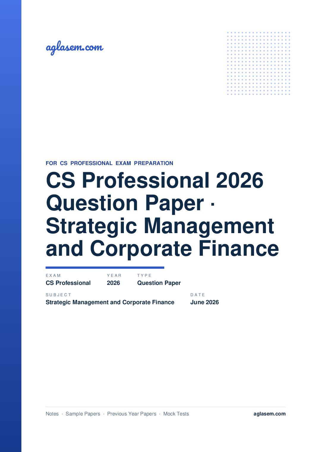 CS Professional June 2026 Question Paper Strategic Management and Corporate Finance - Page 1 of 16