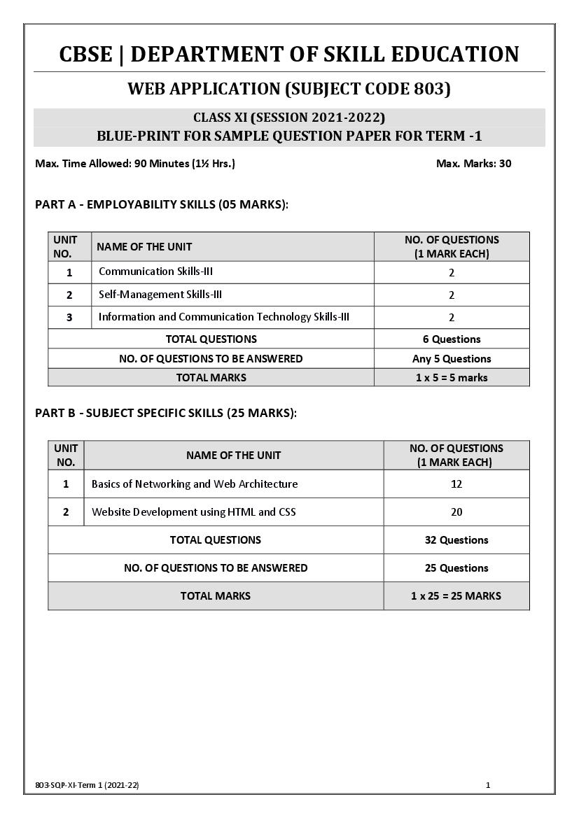 CBSE Class 11 Sample Paper 2022 for Web Application Term 1 - Page 1