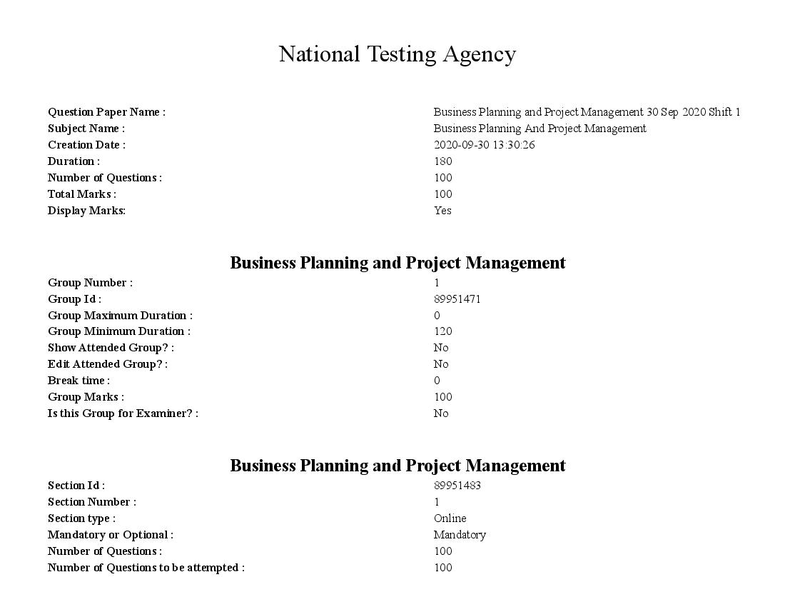 SWAYAM 2020 Question Paper Business Planning And Project Management - Page 1 of 51