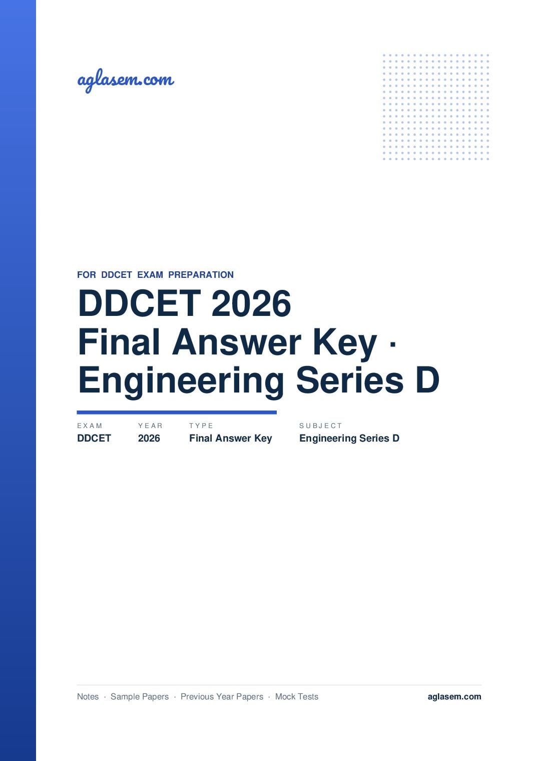 DDCET 2026 Answer Key (Final) Engineering Series D - Page 1 of 2