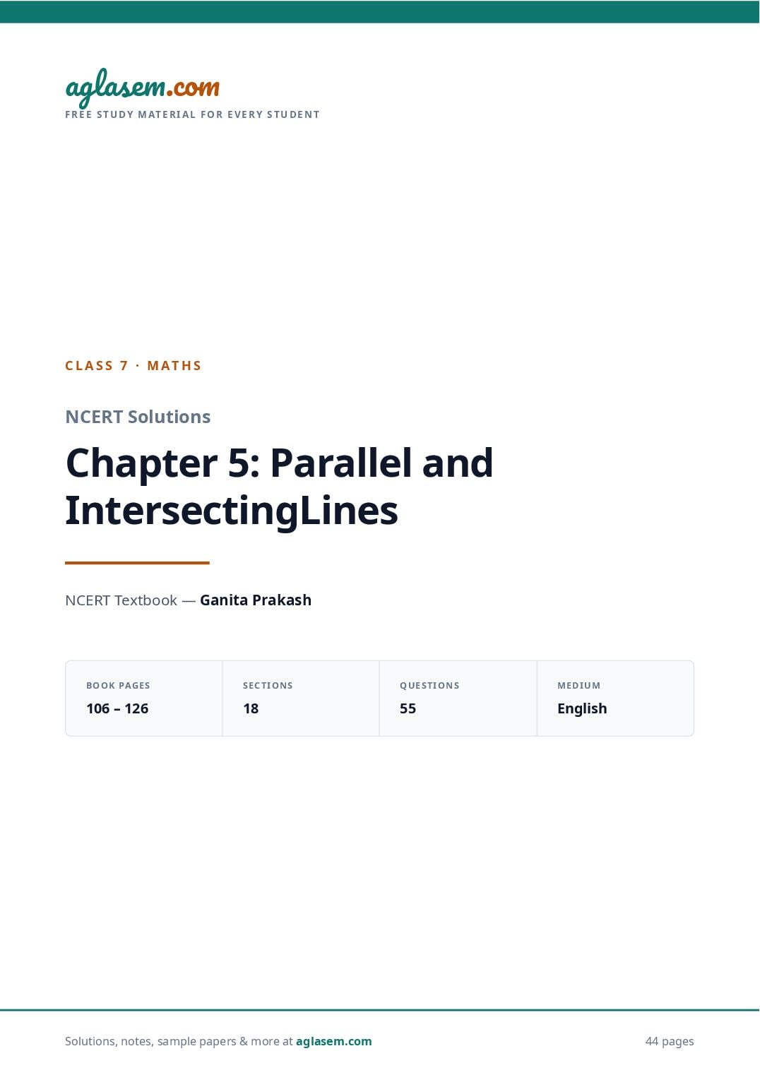 NCERT Solutions Class 7 Maths Chapter 5 Parallel and Intersecting Lines - Page 1 of 45