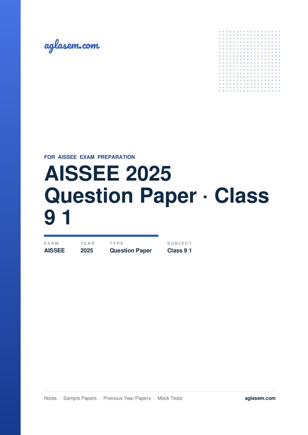 AISSEE 2025 Question Paper Class 9 - Page 1 of 33