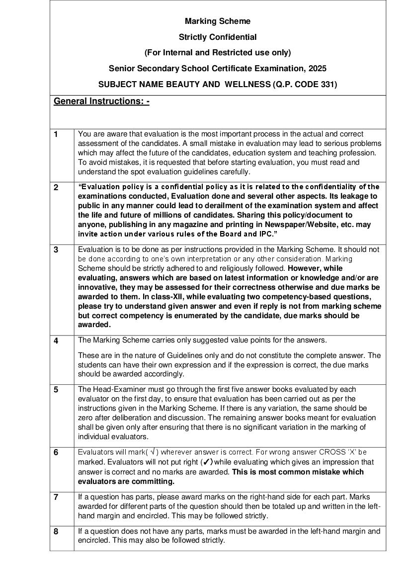 CBSE Class 12 Question Paper 2025 Solution Beauty and Wellness - Page 1