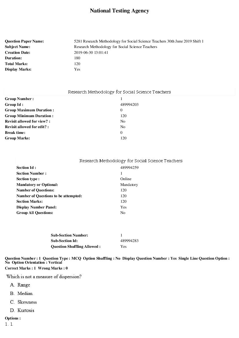 ARPIT 2019 Question Paper for Research Methodology for Social Science Teachers Shift 1 - Page 1 of 43