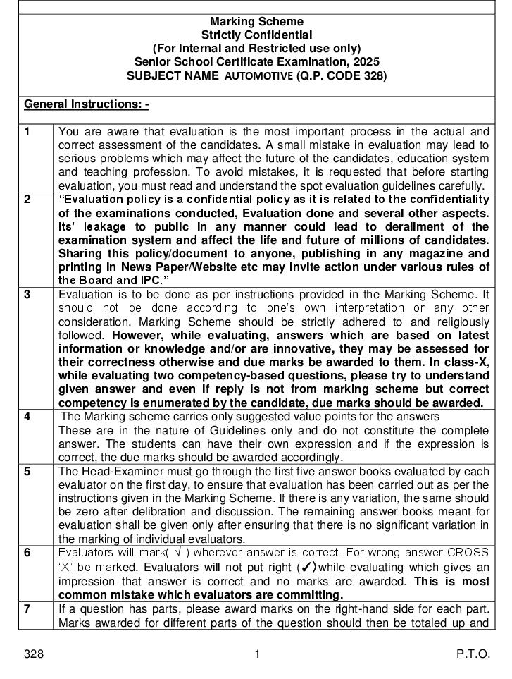 CBSE Class 12 Question Paper 2025 Solution Automotive - Page 1