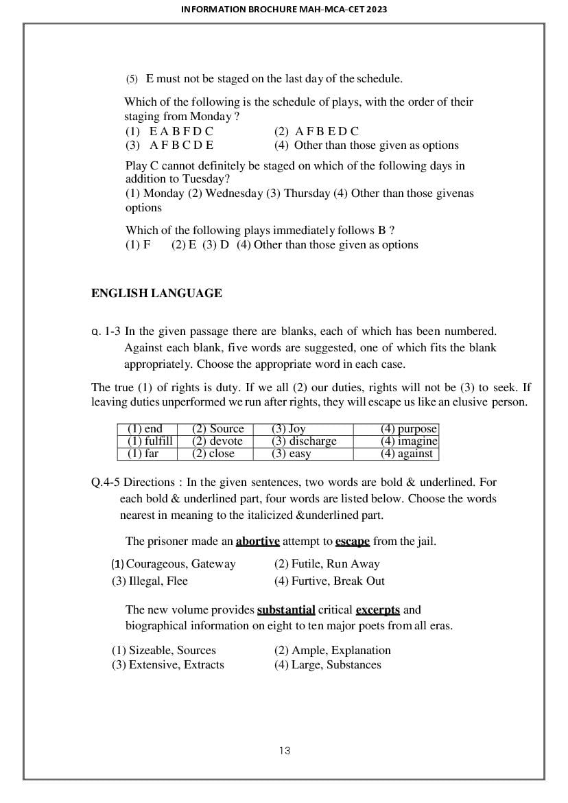 MAH MCA CET 2024 Sample Paper AglaSem Admission