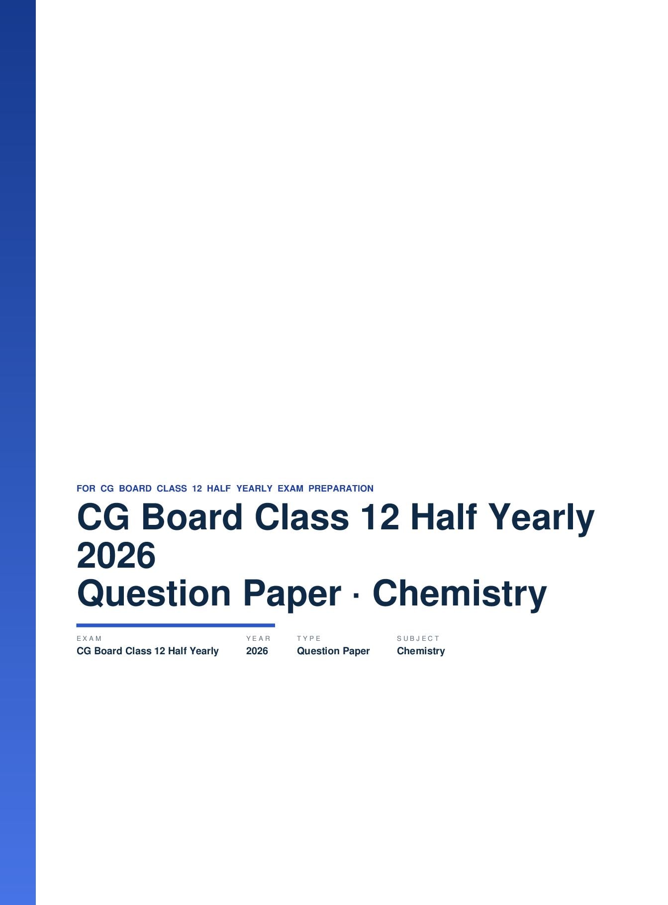 CG Board Class 12 Half Yearly Question Paper 2026 Chemistry - Page 1 of 3