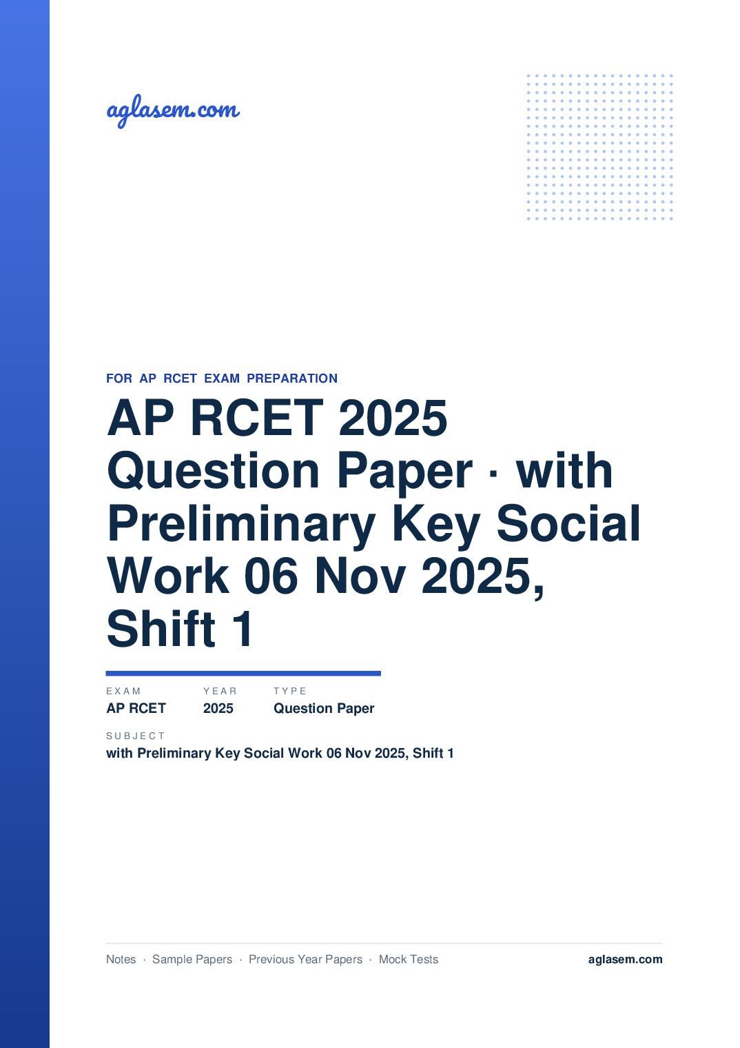 AP RCET 2025 Question Paper with Preliminary Key Social Work 06 Nov 2025, Shift 1 - Page 1 of 64