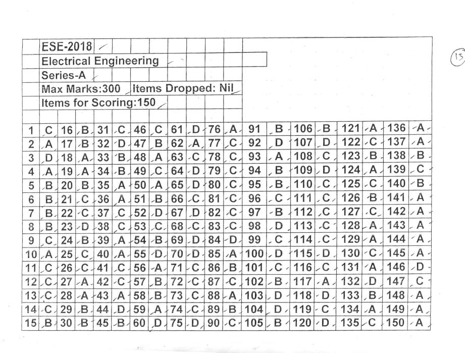 UPSC IES 2018 Answer Key Electrical Engineering - Page 1
