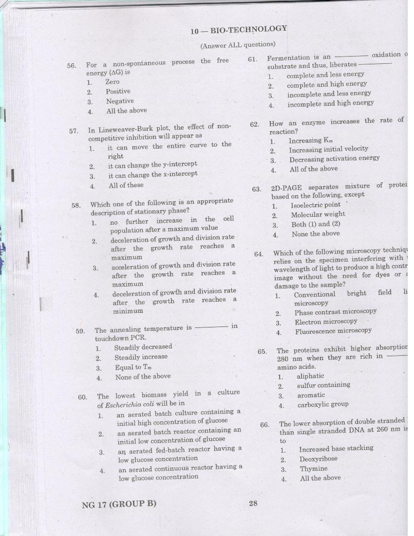 TANCET 2017 Question Paper for Biotechnology - Page 1
