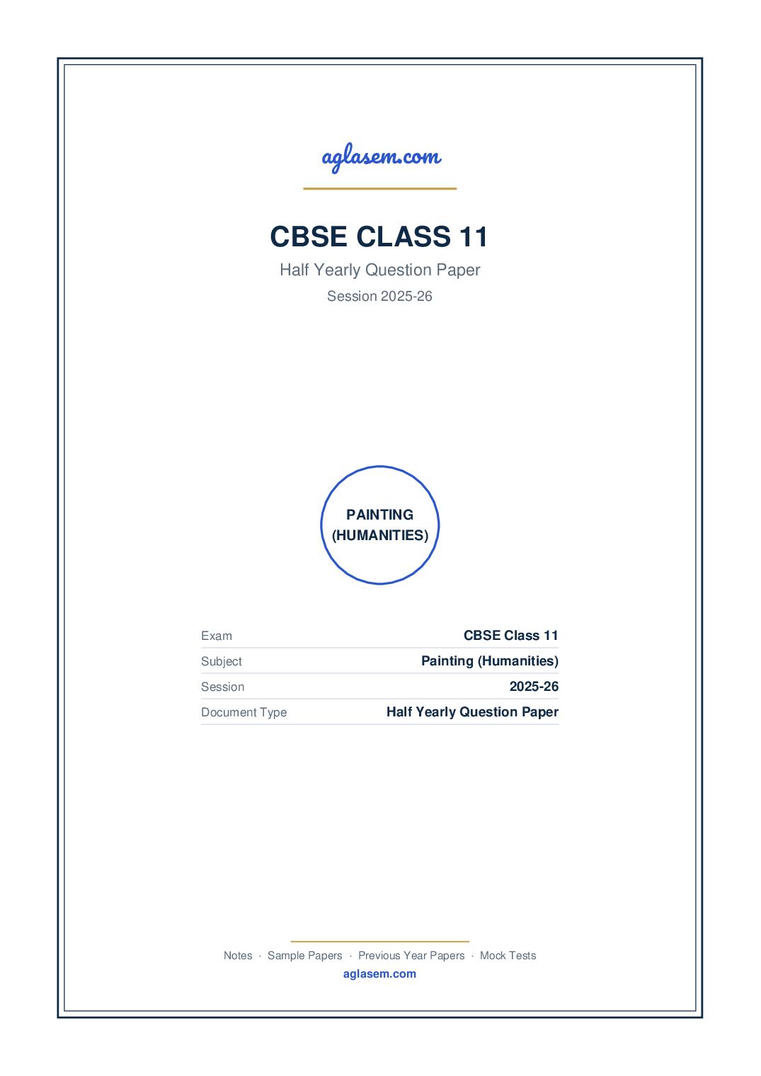 Class 11 Half Yearly Question Paper 2025-26 Painting (Humanities) - Page 1 of 3