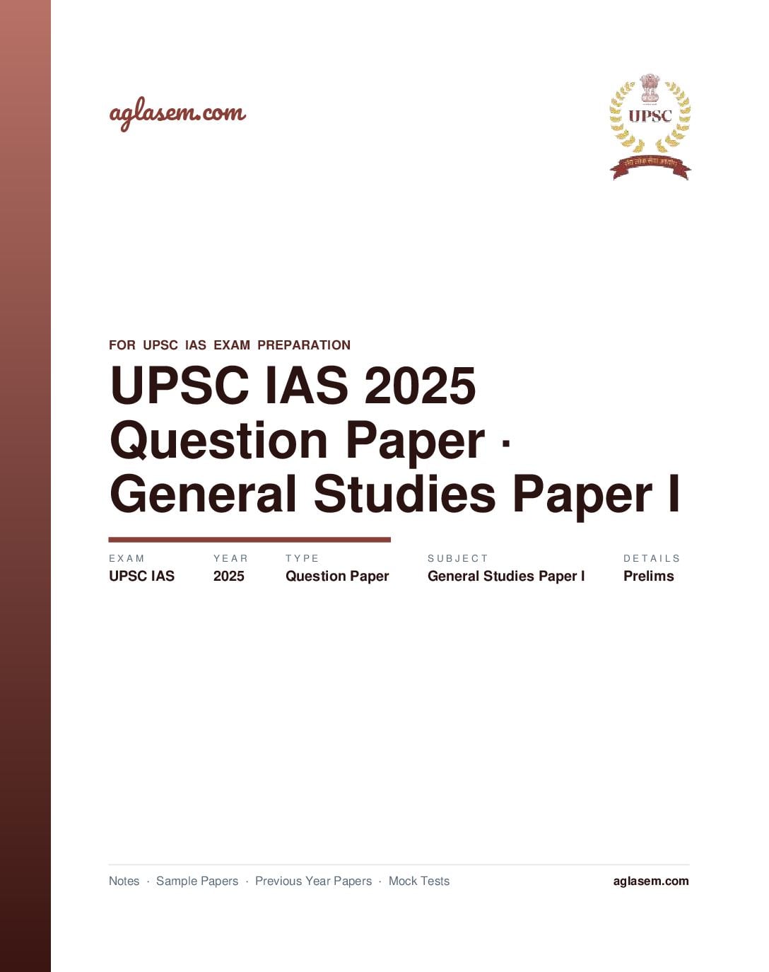 UPSC IAS 2025 (Prelims) Question Paper for General Studies Paper I - Page 1 of 49