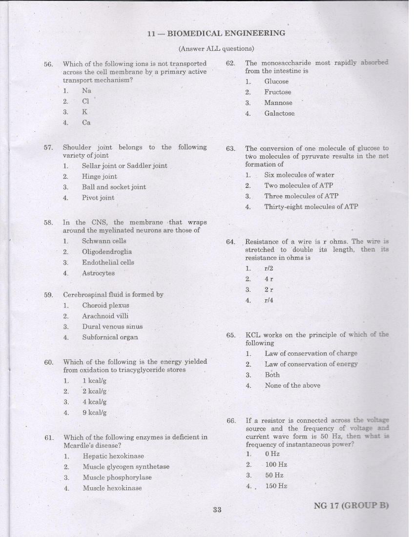 TANCET 2017 Question Paper for Biomedical Engineering - Page 1