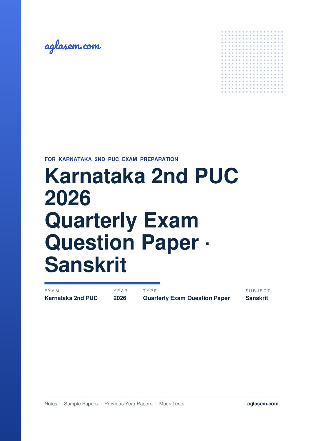 Karnataka 2nd PUC Quarterly Exam Question Paper 2026 Sanskrit - Page 1 of 3