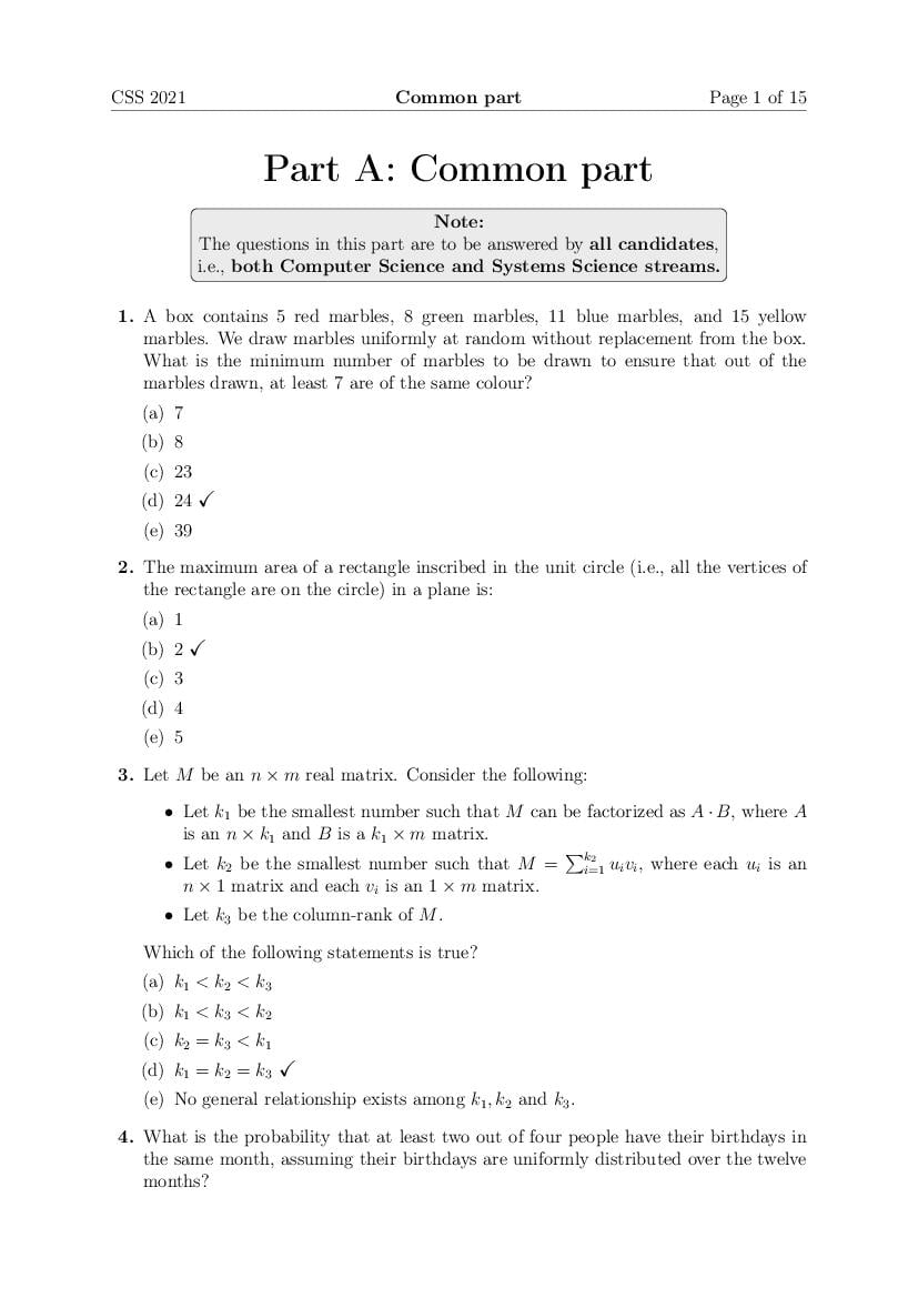 TIFR GS 2021 Question Paper Computer Science - Page 1