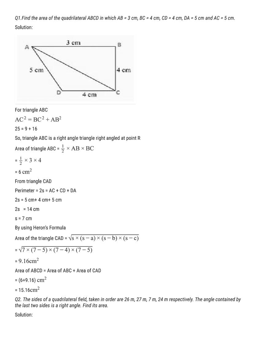 RD Sharma Solutions Class 9 Chapter 12 Herons Forumula Excercise 12.2 - Page 1