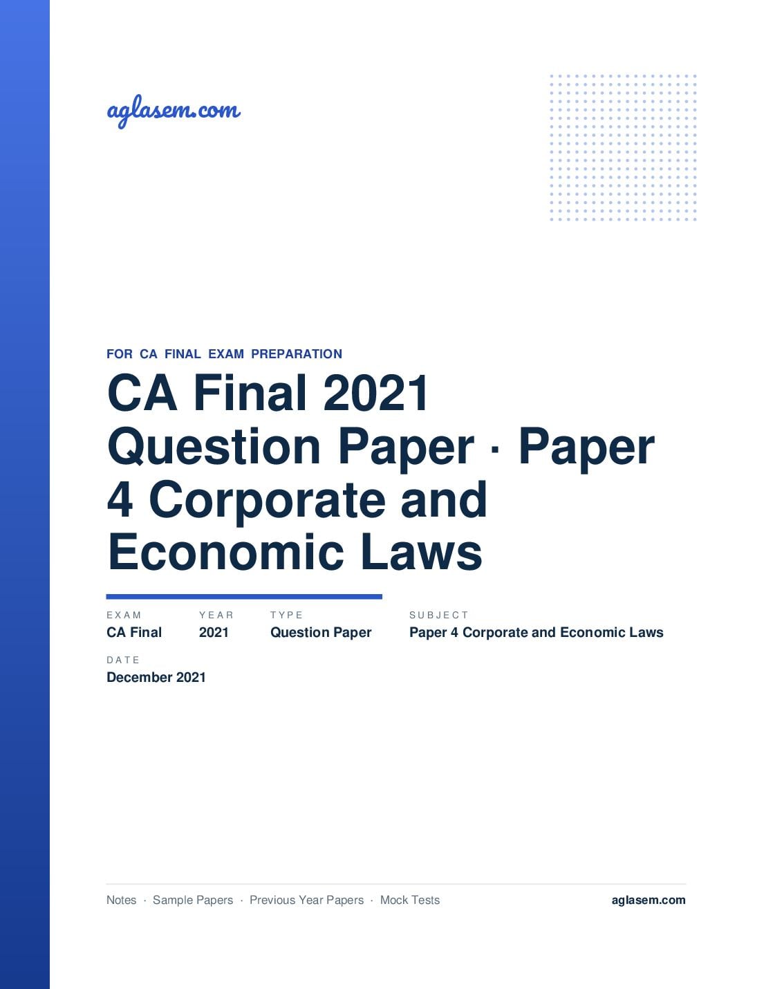 CA Final December 2021 Question Paper Paper 4 Corporate and Economic Laws - Page 1 of 13