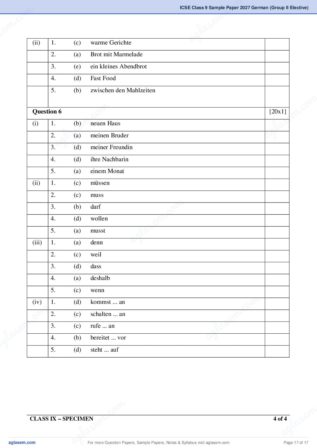 ICSE Class 9 German (Group II Elective) Specimen Paper 2027 (PDF)