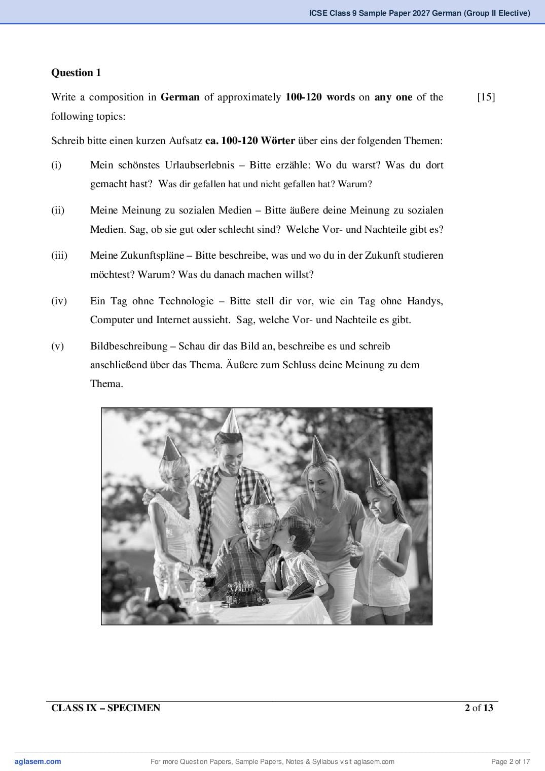 ICSE Class 9 German (Group II Elective) Specimen Paper 2027 (PDF)
