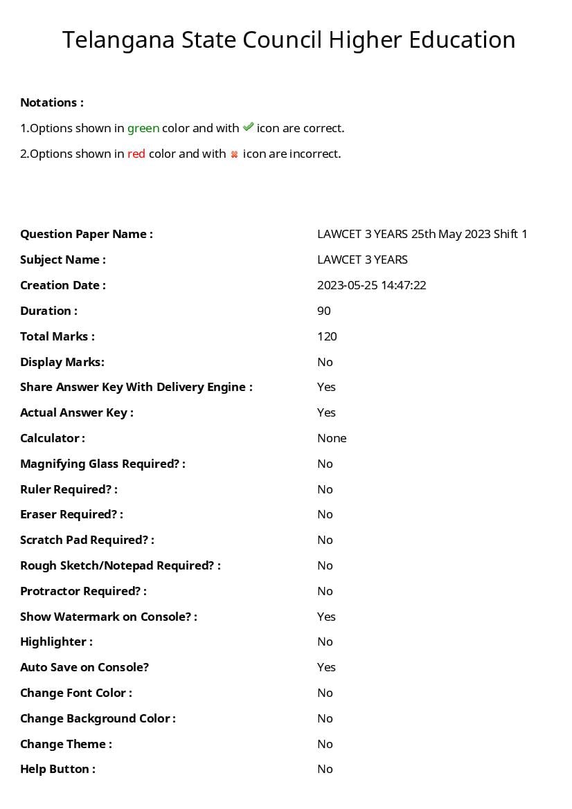 TS LAWCET 2023 Question Paper 3 Year Shift 1 - Page 1