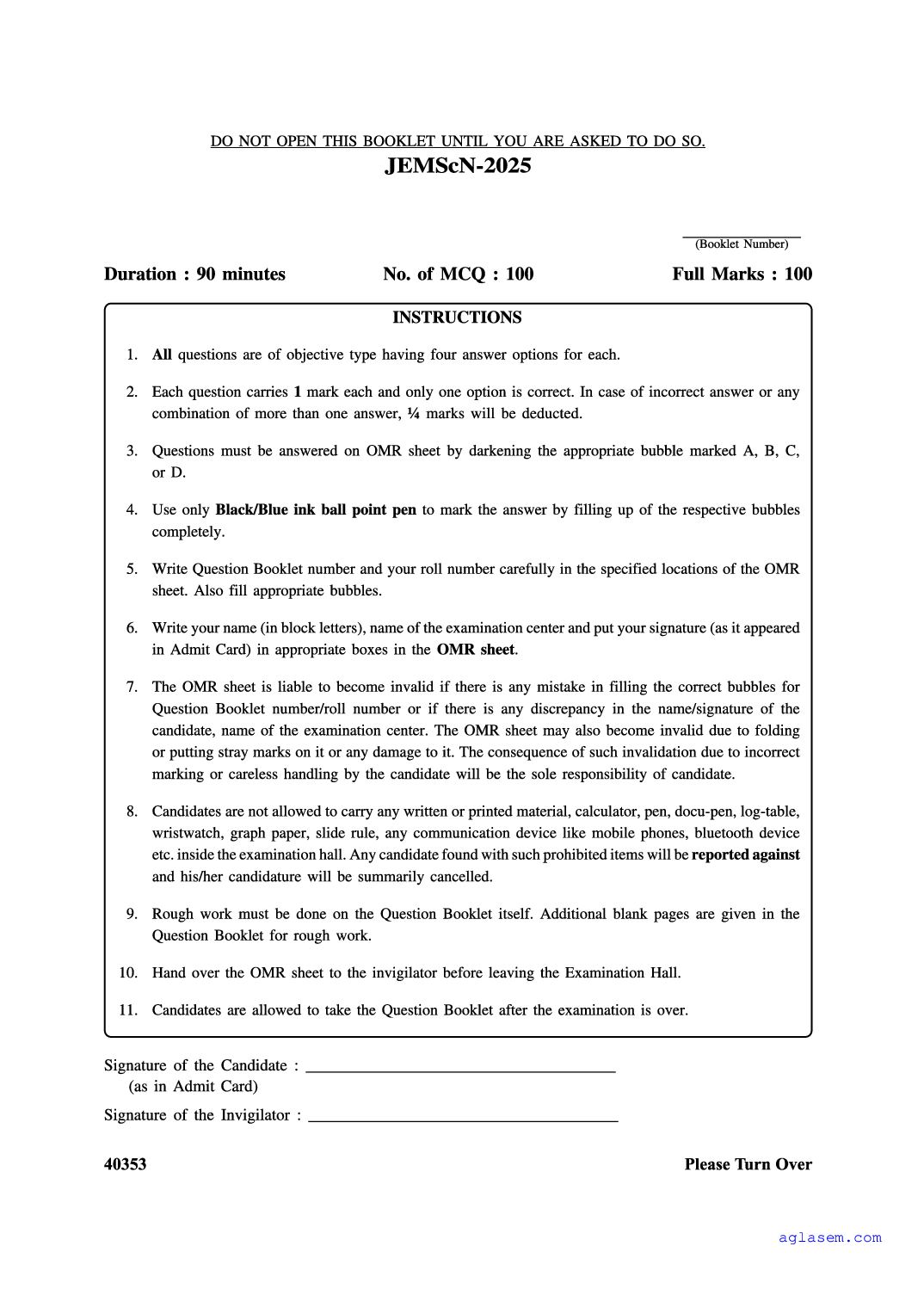 JEMSCN 2025 Question Paper - Page 1 of 16