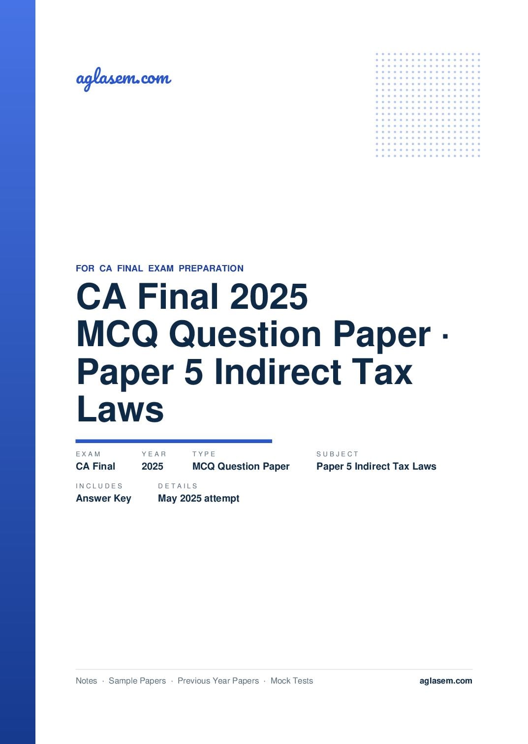 CA Final May 2025 MCQ Question Paper with Answer Key Paper 5 Indirect Tax Laws - Page 1 of 15