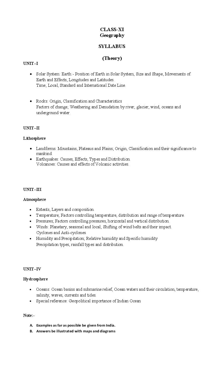 PSEB 11th Class Syllabus 2023 Geography
