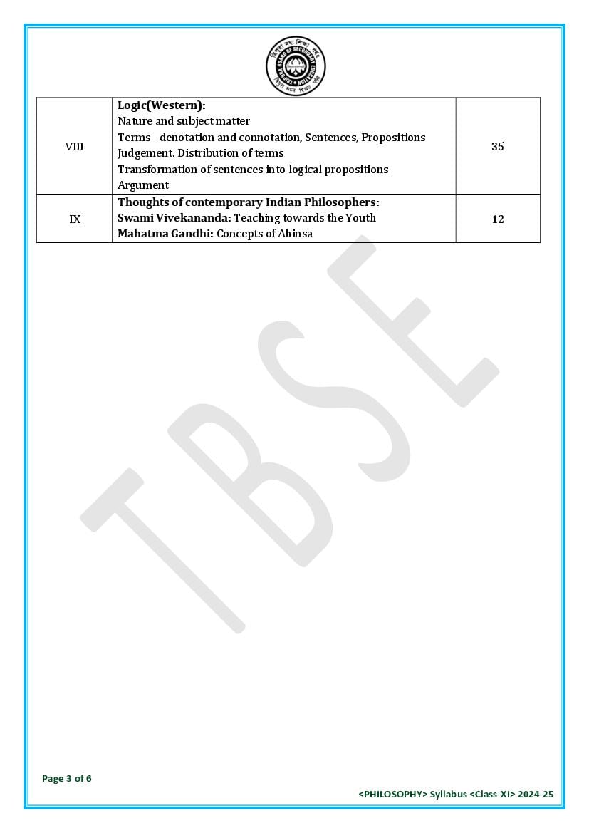 TBSE Class 11 Philosophy Syllabus 2025 (PDF) – Tripura Board Syllabus for 11th Philosophy