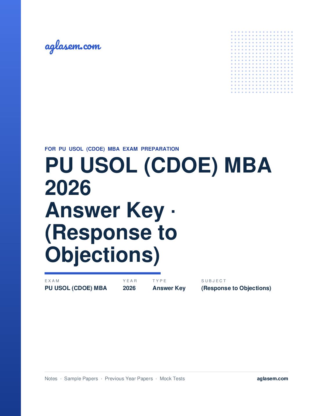 PU USOL (CDOE) MBA 2026 Answer Key (Response to Objections) - Page 1 of 2