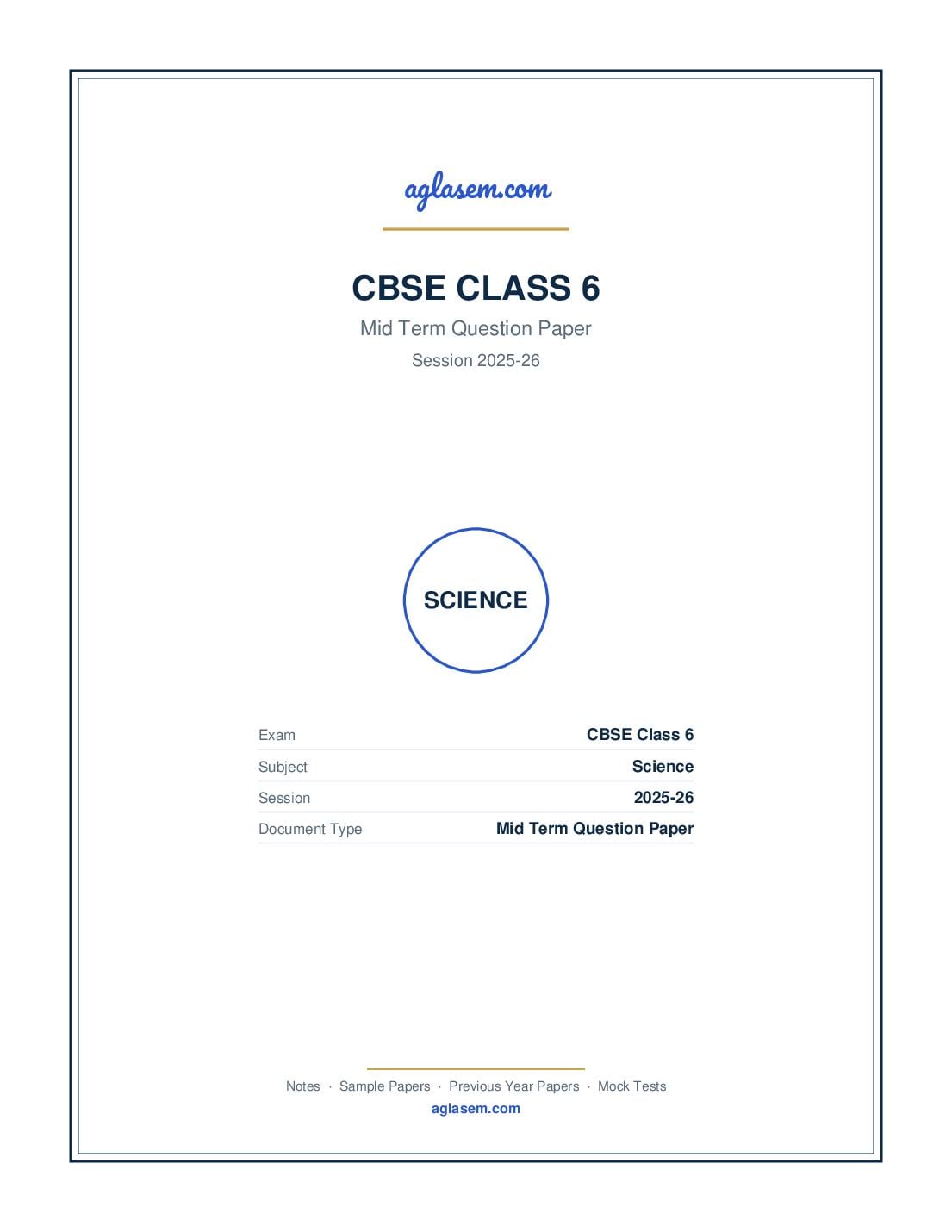 Class 6 Mid Term Question Paper 2025-26 Science - Page 1 of 5